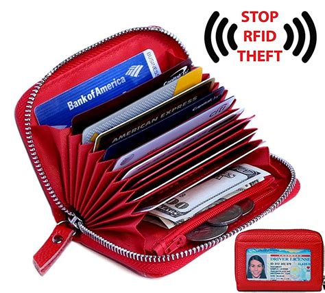 Women's RFID Leather Card Holder/Zip Pouch, 4 Card Slots, 